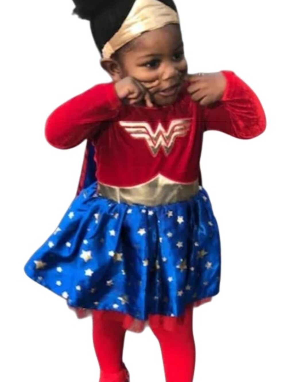 WONDER WOMAN Velvet 4pc Costume Halloween Toddler Kid Dress Tights Cape Headband